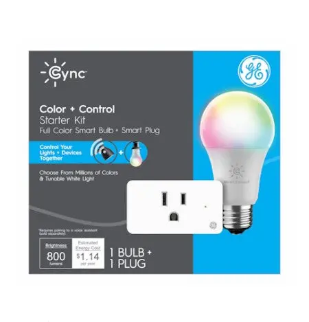 Ge Cync Smart Bundle 9.5 Watt Light Bulb + Plug Full Color Tunable White 1