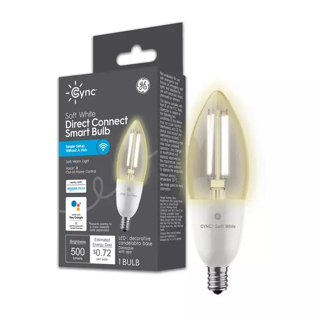 Ge Cync Smart Led Light Bulb, Soft White Decorative Candle Light, Works With Alexa And Google Home, Small Candelabra Base 1