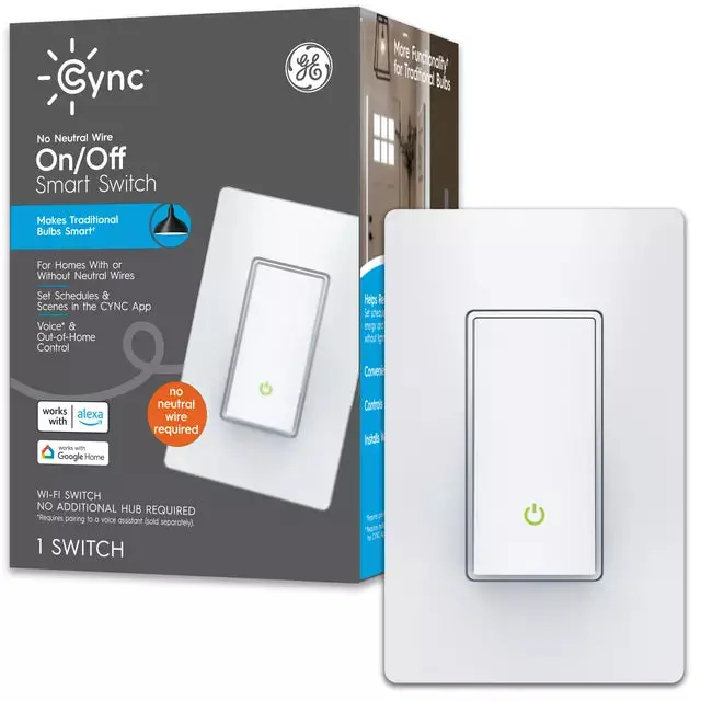 Ge Cync Smart Light Switch, On/Off Paddle Style, No Neutral Wire Required, Bluetooth And 2.4 Ghz Wi-Fi, Works With Alexa And Google Home 1