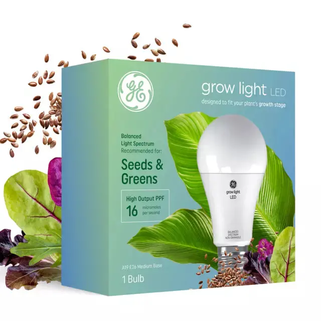 Ge Grow Led Light Bulb, A19 Indoor Plant Light For Seeds And Greens 16 Ppf 1