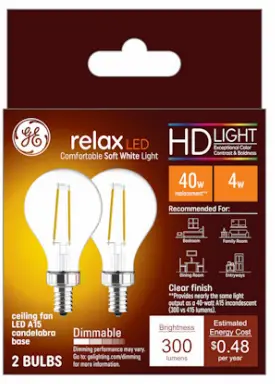 Ge Led Ceiling Fan Light Bulbs, A15, Soft White, Clear, 300 Lumens, 4 Watt, 2-Pk. 1