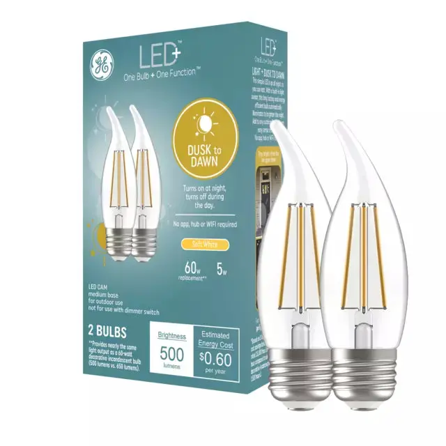 Ge Led+ Dusk To Dawn Led Light Bulbs, Security Lights, 60 Watt Replacement, Decorative Candle Bulbs, Soft White 1