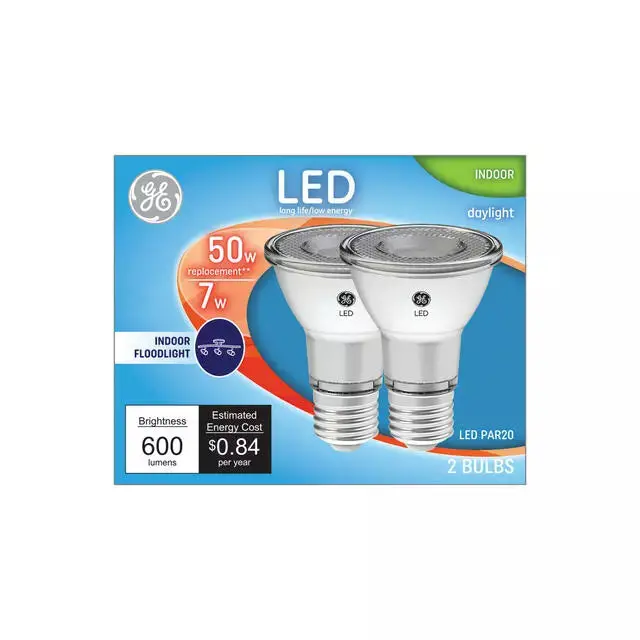 Ge Led Light Bulbs, Par20 Indoor Floodlight Bulbs, 50 Watt Replacement, Daylight (2 Pack) 1