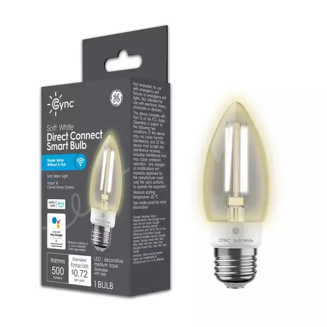 Ge Lighting Ge Cync Smart Led Light Bulb, Soft White Decorative Candle Light, Works With Alexa And Google Home, Medium Base 1