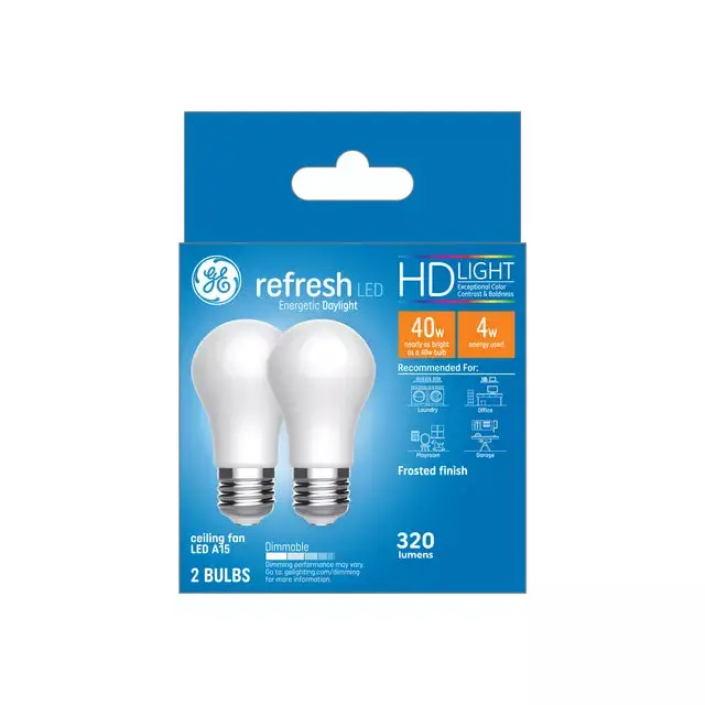 Ge Refresh Hd Led 40 Watt Replacement, Daylight, A15 Ceiling Fan Bulbs (2 Pack) 1