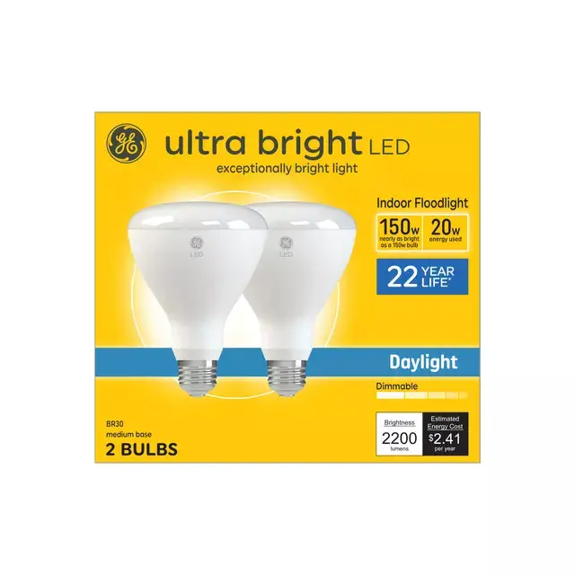 Ge Ultra Bright Led 150 Watt Replacement, Daylight, Br30 Indoor Floodlight Bulbs (2 Pack) 1