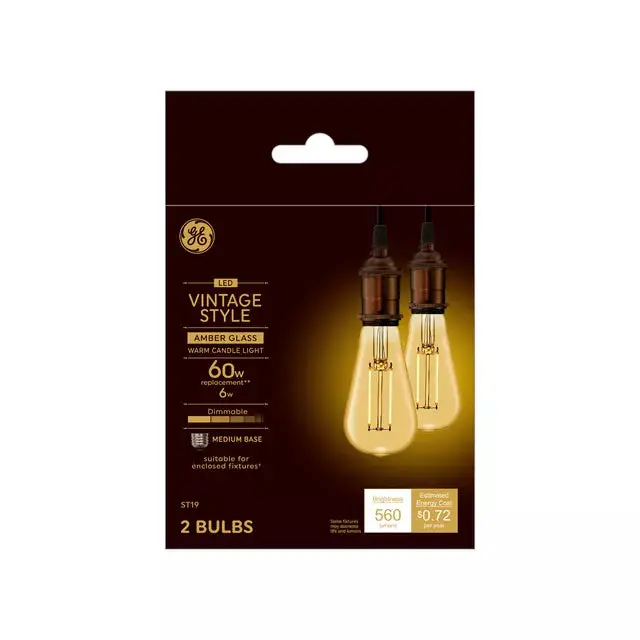 Ge Vintage Led 60 Watt Replacement Candlelight St19 Edison Bulbs 1