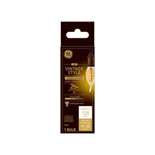Ge Vintage Style Ca11 Led Light Bulb Decorative Candle Bulb Amber Glass 25 Watt Replacement 1