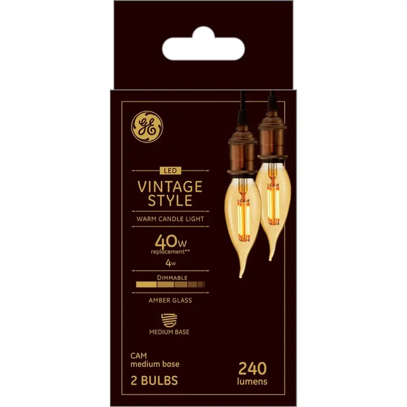 Ge Vintage Style Ca11 Led Light Bulb Decorative Candle Bulb Amber Glass 40 Watt Replacement 1