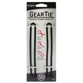 Gear Tie Reusable Twist Tie, Black Rubber, 12-In., 2-Pk. 1