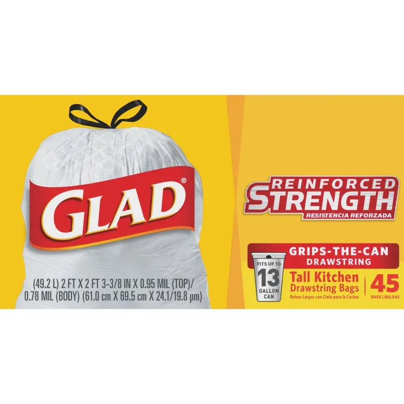 Glad 13 Gal. Tall Kitchen White Reinforced Strength Trash Bag (45-Count) 1