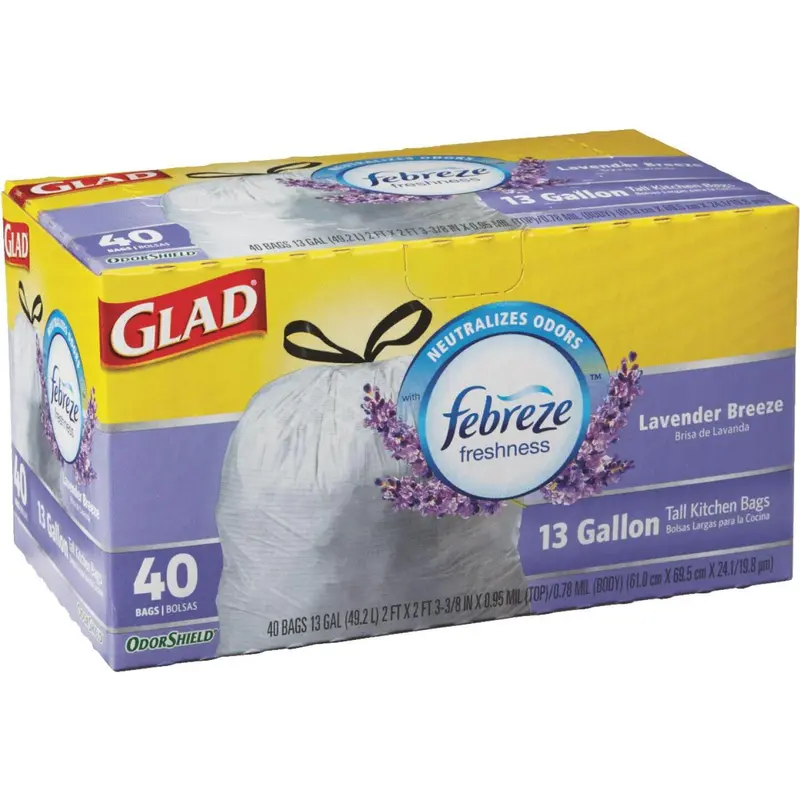 Glad Febreze 13 Gal. Lavender Tall Kitchen White Trash Bag (40-Count) 1