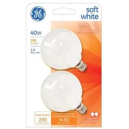 Globe Light Bulb, White, 40-Watts, 120-Volt, 2-In.-Diameter, 2-Pk. 1