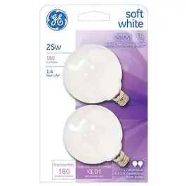 Globe Light Bulbs, White, 2-Pk., 25-Watts 1