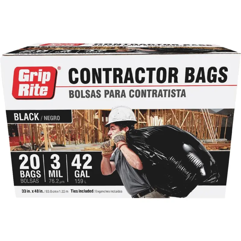 Grip-Rite 42 Gal. Contractor Black Trash Bag (20-Count) 1