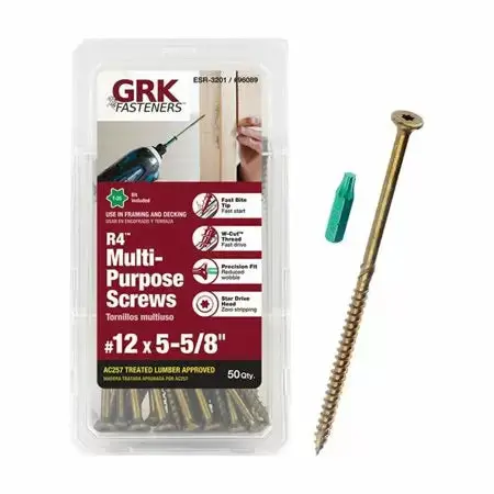 Grk #12 By 5-5/8-Inch R4 Multi-Purpose Star Drive Flat Head Screw, Steel 1