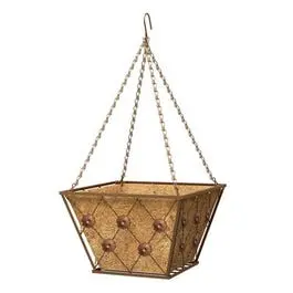 Hanging Basket With Coco Liner, Regency Style, Brushed Bronze, 14-In. Square 1