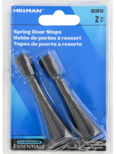 Hillman Hardware Essentials Spring Door Stop -Broad Base, Oil Rubbed Bronze, (3") (2 Pack) 1