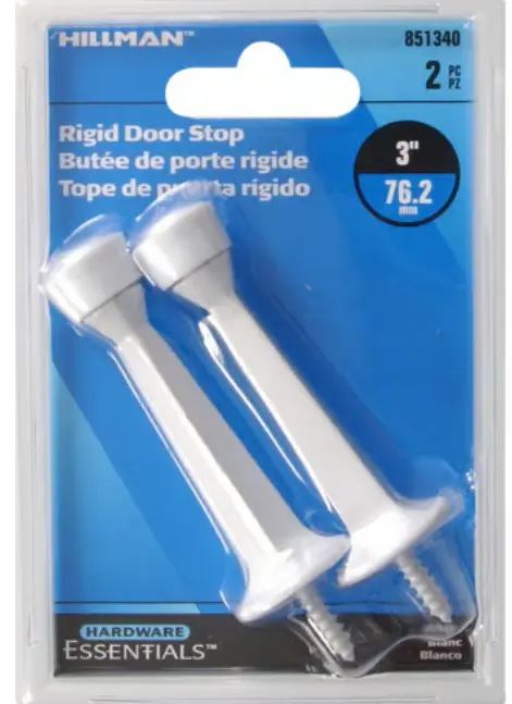 Hillman Hardware Essentials Square Post Rigid Door Stop White (3") Carded 2 Pack 1