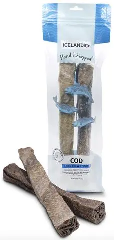 Icelandic+ Hand Wrapped Cod Skin Long Chew Stick Dog Treats 1