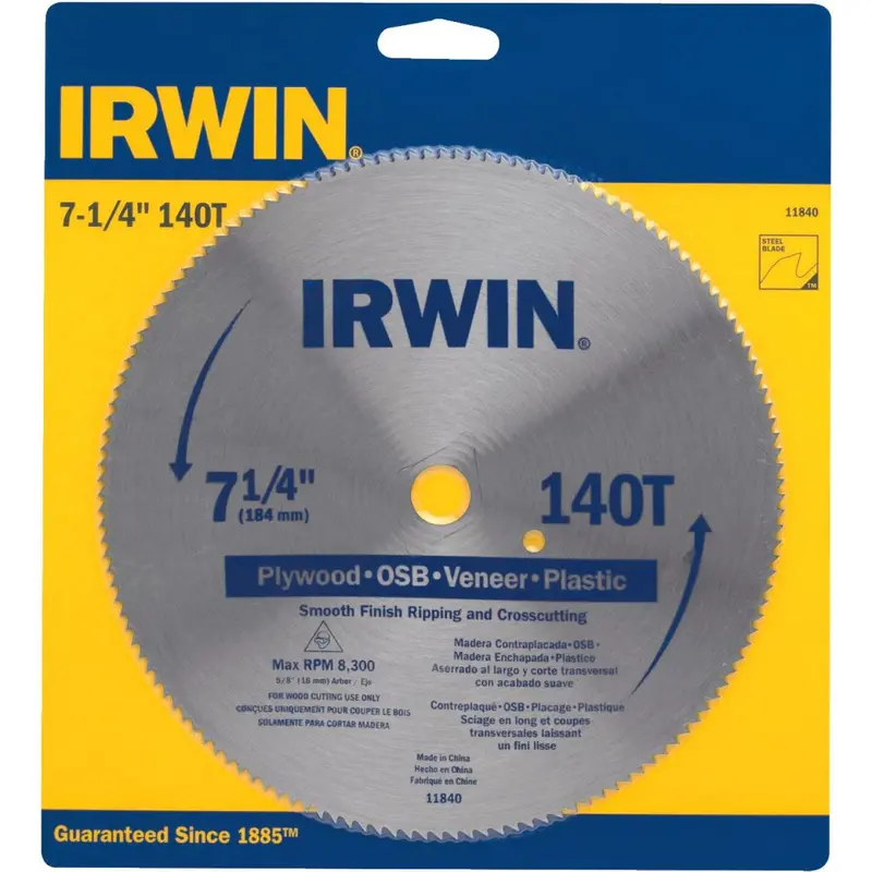 Irwin Steel 7-1/4 In. 140-Tooth Smooth Finish Ripping/Crosscutting Circular Saw Blade 1