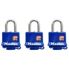 Keyed Laminated Padlocks, Blue Weatherproof Covers, 3-Pack, 1-1/2 In. 1