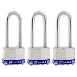 Keyed Laminated Padlocks, Steel Body, 1-3/4 In., 2.5-In. Long Shackle, 3-Pack 1