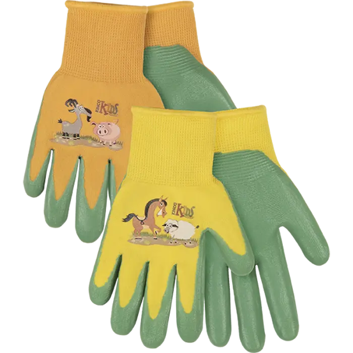 Kinco Kids' Farm Friends™ Nylon Knit Shell & Foam Nitrile Palm Gloves 1
