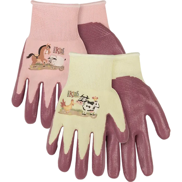 Kinco Kids' Farm Friends™ Nylon Knit Shell & Foam Nitrile Palm Gloves 2
