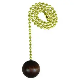 Lamp Pull Chain, Brass With Walnut Wood Ball, 12-In. 1