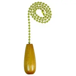 Lamp Pull Chain, Brass With Wood Cylinder, 12-In. 1