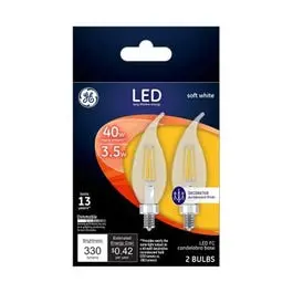 Led Chandelier Light Bulbs, Candle Shape, Clear Soft White, 330 Lumens, 3.5-Watts, 2-Pk. 1