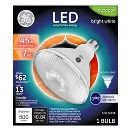 Led Flood Light Bulb, Bright White, Clear, Par38, 500 Lumens, 7-Watts 1
