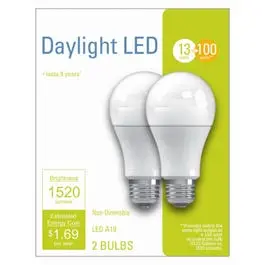 Led Light Bulbs, A21, Daylight, 1520 Lumens, 13-Watts, 2-Pk. 1