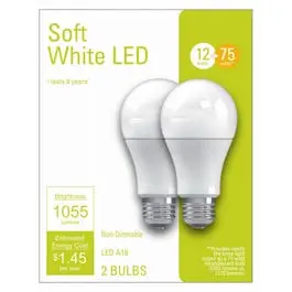 Led Light Bulbs, A21, Soft White, 1055 Lumens, 12-Watts, 2-Pk. 1