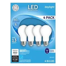 Led Light Bulbs, Frosted Daylight, 8-Watts, 750 Lumens, 4-Pk. 1