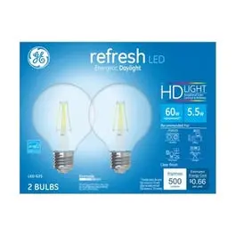 Led Refresh Globe Light Bulbs, Clear Daylight, 500 Lumens, 5.5-Watts, 2-Pk. 1