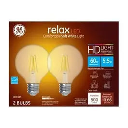 Led Relax Globe Light Bulbs, Clear Soft White, 500 Lumens, 5.5-Watts, 2-Pk. 1