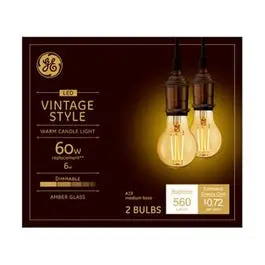 Led Vintage Light Bulb, A19, Warm White, Amber Bulb, 560 Lumens, 6-Watt, 2-Pk. 1