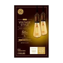 Led Vintage Light Bulb, St19, Warm White, Amber Bulb, 560 Lumens, 6-Watt, 2-Pk. 1