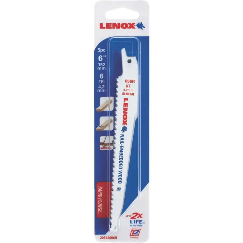 Lenox 6 In. 6 Tpi Wood W/Nails Reciprocating Saw Blade (5-Pack) 1