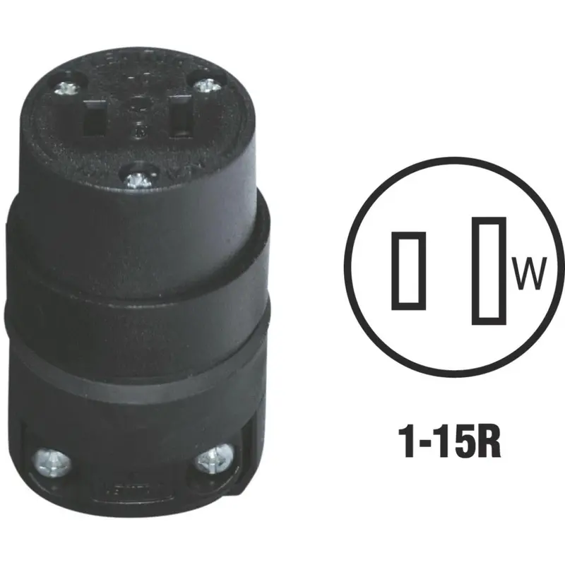 Leviton 15A 125V 2-Wire 2-Pole Rough Use Cord Connector 1