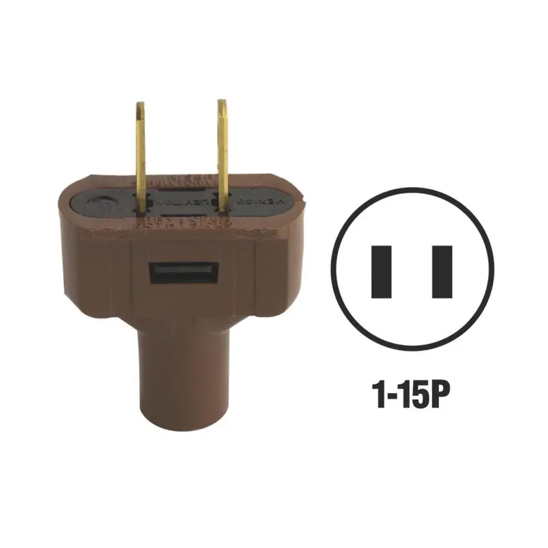 Leviton 15A 125V 2-Wire 2-Pole Vinyl Cord Plug, Brown 1