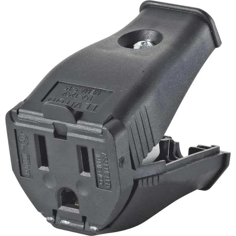 Leviton 15A 125V 3-Wire 2-Pole Clamp Tight Cord Connector, Black 1