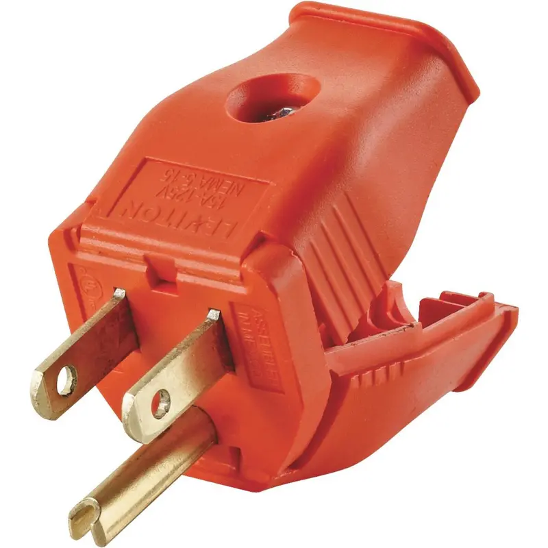 Leviton 15A 125V 3-Wire 2-Pole Clamp Tight Cord Plug, Orange 1