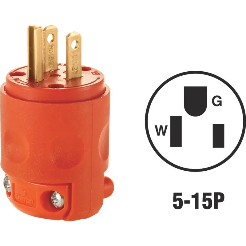 Leviton 15A 125V 3-Wire 2-Pole Residential Grade Cord Plug, Orange 1
