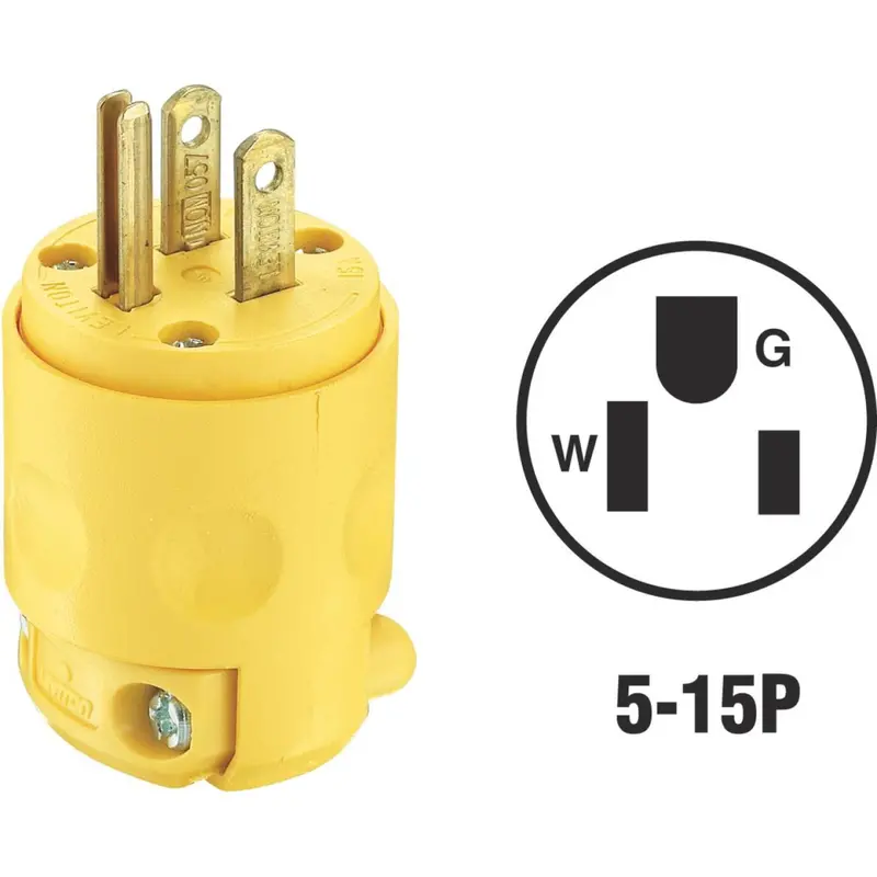 Leviton 15A 125V 3-Wire 2-Pole Residential Grade Cord Plug, Yellow 1