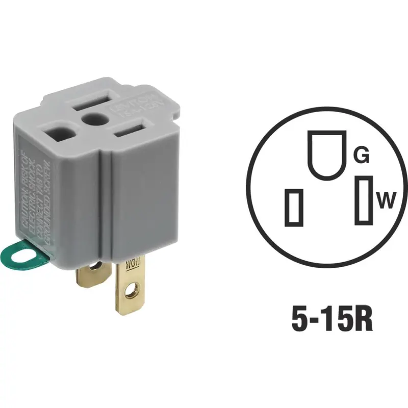 Leviton 15A 125V Gray Grounding Cube Tap Outlet Adapter 1