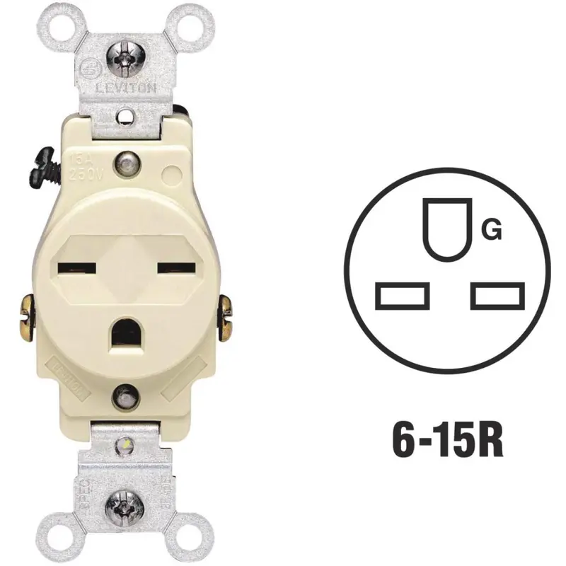 Leviton 15A Ivory Heavy-Duty 6-15R Grounding Single Outlet 1