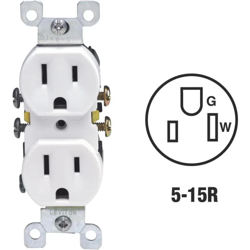 Leviton 15A White Shallow Grounded 5-15R Duplex Outlet 1